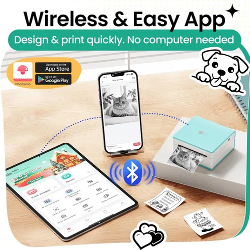 Vista 9 de Phomemo Mini Impresora de Calcomanías - Máquina Impresora de Calcomanías Mini M02, Cápsulas de Impresión Adecuadas para Bricolaje Creativo, Diarios