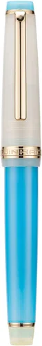 Vista 2 de Jinhao 82 Pluma estilográfica acrílica, plumín medio de iridio con convertidor de tinta, diseño clásico de contraste de color azul macarón y acabado