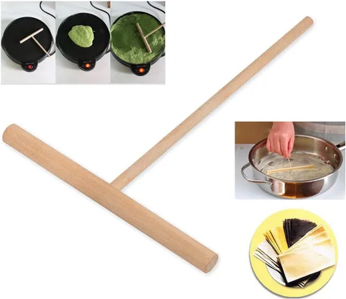 Vista 5 de DS. DISTINCTIVE STYLE Esparcidor de crepé, 2 piezas de 6.1 pulgadas x 4.7 pulgadas, herramienta de madera natural en forma de T para crepes