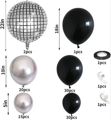 Vista 2 de FBQ Kit de arco de globos de discoteca 4D, globos de aluminio de disco de los años 70, 80, 90, fiesta de discoteca, aniversario, decoración