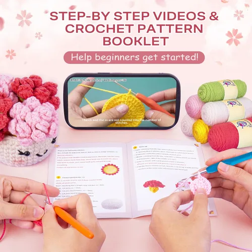 Vista 3 de Crochetta Kit de ganchillo para principiantes, kit de inicio de ganchillo con tutoriales en video paso a paso, kits de animales de ganchillo