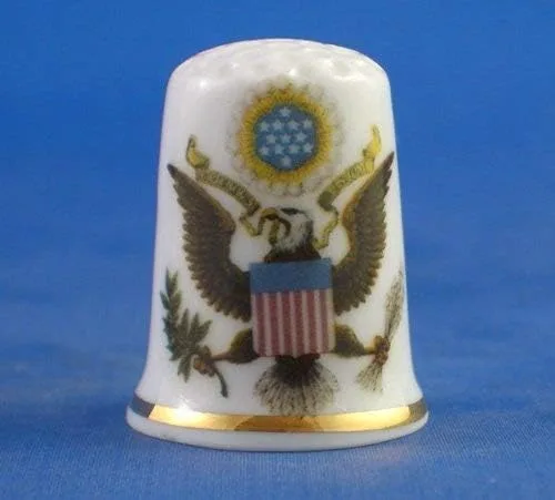 Dedal coleccionable de porcelana de porcelana - Emblema nacional de Estados Unidos - con caja abovedada