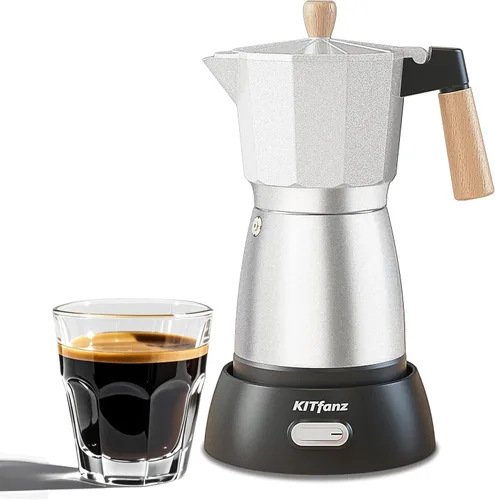 Vista 9 de Cafetera Eléctrica de Café Espresso, Cafetera Italiana, Olla Moka Eléctrica, Cafetera Cubana, Cafeteras Eléctricas Portátiles Espresso con Base Gris