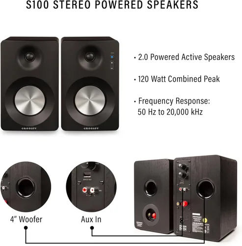 Vista 5 de Crosley KT100BT-CP - Sistema estéreo de tocadiscos Bluetooth con altavoces, champán