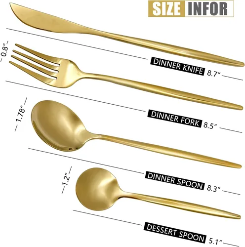 Vista 3 de Juego de 24 cubiertos de acero inoxidable dorado para 6, cucharas de tenedor de cuchillo, juego de vajilla para 6, juego de cubiertos, incluye