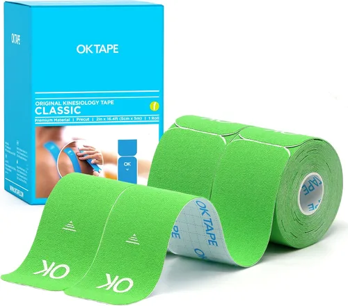 Vista 21 de OK TAPE Cinta de kinesiología de 10 pulgadas precortada, 20 tiras, cinta atlética elástica de algodón sin látex, 2 pulgadas x 16 pies, 2 rollos Beige
