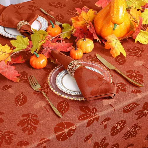Vista 8 de misaya Mantel rectangular de Acción de Gracias, mantel de otoño jacquard impermeable, mantel de tela de damasco para decoración de cosecha