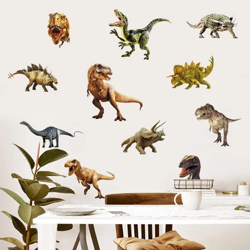 Vista 5 de Calcomanías de pared de dinosaurios, calcomanías de arte de pared extraíbles para dormitorio de niños, guardería, sala de juegos, decoración