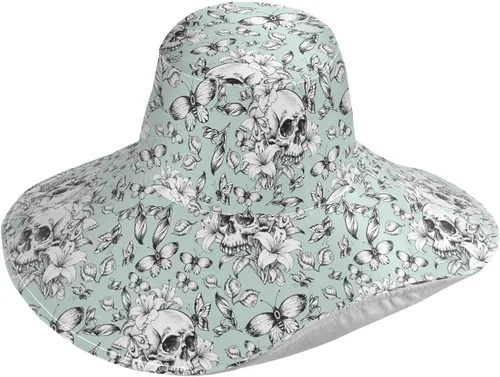 Vista 23 de MNSRUU Wide Brim Hats Skull Sun Hat Packable Sun Visors Floppy Summer Beach Hat for UV Protection