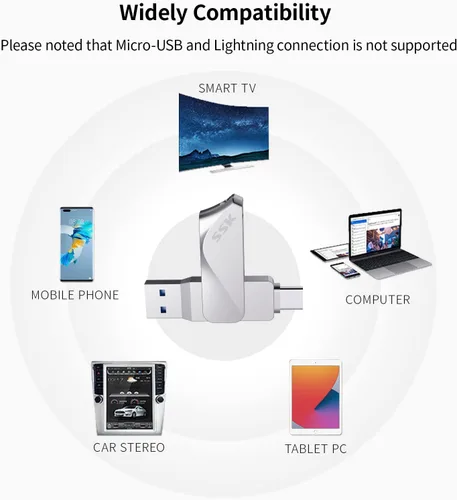 Vista 6 de SSK Unidad flash USB C de 64 GB de hasta 200 MB/s, unidad dual 2 en 1 OTG USB A 3.2 Gen 1+ tipo C, memoria USB C, Thunderbolt Pendrive velocidad