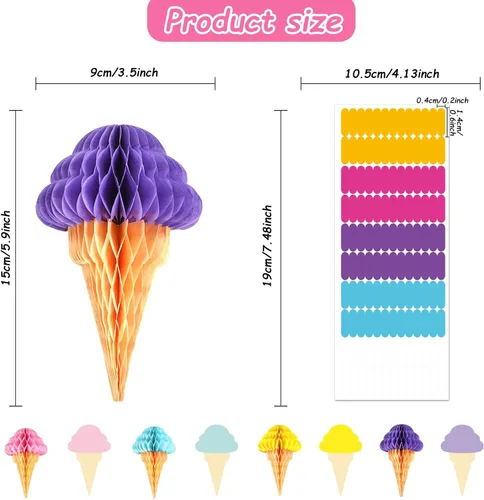 Vista 2 de 8 piezas de bolas de panal de helado para decoración de mesas de helado colgante de techo, papel de seda, suministros de fiesta para temática