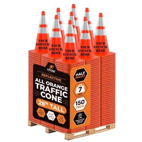 Vista 27 de Xpose Safety Conos de tráfico naranjas de 28 pulgadas con collares de 6 y 4 pulgadas, 1 paquete – Cono de seguridad de plástico PVC multiusos