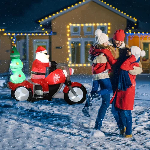 Vista 7 de Outvita Decoraciones Inflables de Navidad para Exteriores de 6 Pies con Luces LED, Santa Inflable Montando Motocicleta con un Árbol, Decoración