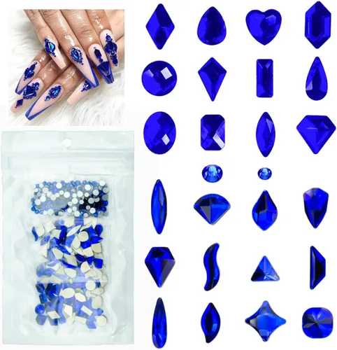 Vista 11 de Diamantes de imitación negros para uñas, 120 formas múltiples con parte trasera plana, gemas de cristales negros azabache + SS10 SS16 cuentas