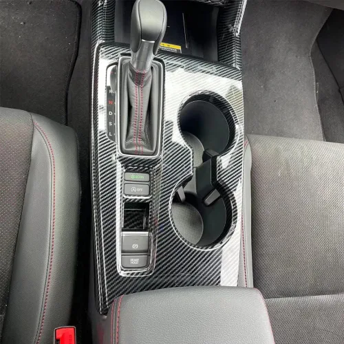 Vista 6 de Para Honda Civic 2022 2023 2024 2025 Consola central delantera Panel de salpicadero, cubierta de portavasos con patrón de fibra de carbono