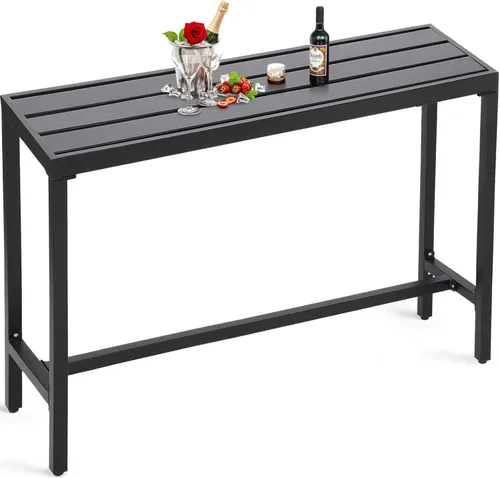 Vista 11 de Mesa de bar al aire libre, mesa de barra de altura de mostrador de patio, mesa de bar rectangular de 47 pulgadas para patio, jardín, balcón, junto a