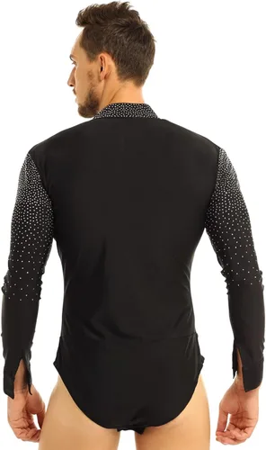 Vista 2 de TiaoBug Overol con cuello en V y diamantes de imitación brillantes para hombre de baile latino moderno leotardo