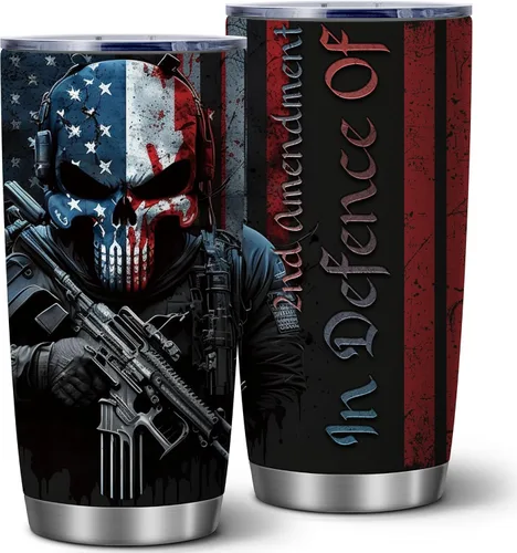 ATHAND Vaso de café helado de viaje de acero inoxidable de 20 onzas con tapa, divertido vaso de café de viaje, regalo militar táctico para hombres