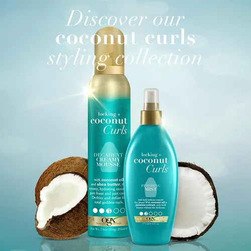 Vista 7 de OGX Locking + Coconut Curls - Mousse cremoso decadente, 7.9 onzas