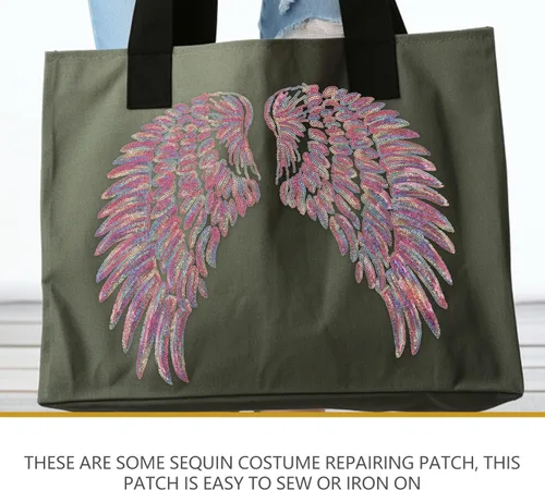 Vista 3 de 2pcs Embroidered Wing Design Clothes Applique Sequin Angel Wing Patch for Garment Repair and DIY Craft Decoration