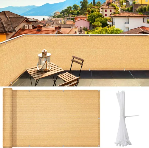 Vista 7 de iCover 3x10 pies de valla de pantalla de privacidad para balcón, cubierta de valla de barandilla resistente a los rayos UV para porche, terraza, Gris