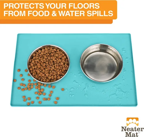 Vista 66 de Neater Pet Brands Neater Mat Tapete de comida para gatos y perros, mantel individual de silicona impermeable y sin BPA con borde elevado para debajo