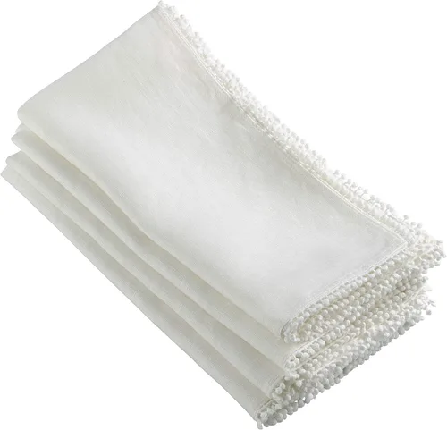 Vista 16 de SARO LIFESTYLE 15062.N20S Pomponin Collection - Servilletas de lino con pompones, juego de 4 unidades, 20 pulgadas, color natural
