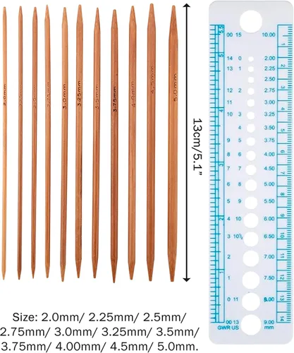 Vista 3 de Haosie Juego de agujas de tejer de doble punta, 55 piezas, agujas de tejer de bambú para manualidades hechas a mano, pequeños artículos de punto, 11
