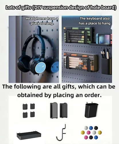 Vista 4 de Desktop Hutch Bookshelf,Many Gifts,Metal Desktop Bookcase with pegboard, Desk Shelf, Countertop Storage Organizer Rack for Dorm or Office,Desktop