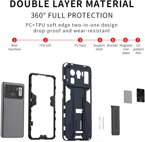 Vista 6 de Asuwish Funda de teléfono para Xiaomi Mi 11 Ultra 5G con protector de pantalla de vidrio templado y soporte delgado híbrido resistente con soporte