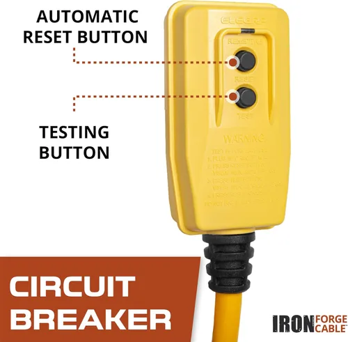 Vista 4 de Iron Forge Cable Cable de extensión GFCI iluminado para exteriores de 3 pies - Cable de extensión SJTW amarillo resistente 12/3 con enchufe