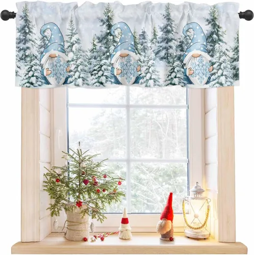 Vista 19 de Cenefas de verano para cocina, cafetería, cenefa de ventana con diseño de estrella de mar costera azul, 42 x 12 pulgadas, bolsillo para barra