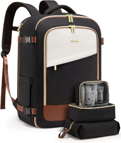 Vista 10 de LOVEVOOK - Mochila de viaje para mujer, mochila de 40 l para llevar en avión, Beige-Marrón