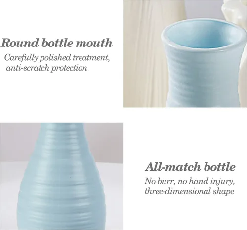 Vista 3 de Florero irrompible para flores, jarrón de plástico con aspecto de cerámica para decoración del hogar, sala de estar, mesa (azul concha)