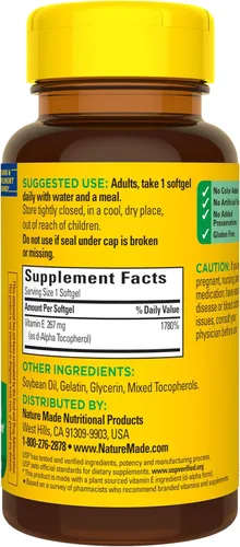 Vista 8 de Nature Made Vitamina E 267 mg (400 UI) d-alfa, suplemento dietético para apoyo antioxidante, 100 cápsulas blandas, suministro para 100 días