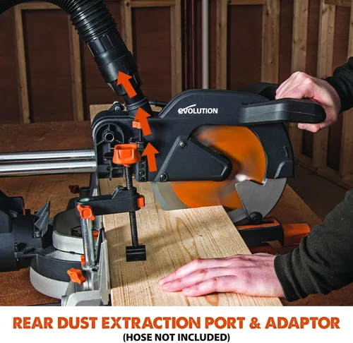Vista 24 de Evolution Power Tools R255SMS - Sierra ingletadora deslizante de 10 pulgadas, multimaterial, multiusos, corta metal, plástico, madera y más