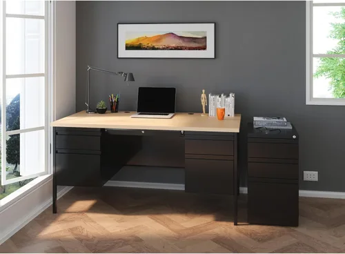 Vista 2 de WorkPro Archivador de pedestal móvil vertical de 23 "D con 3 cajones tamaño carta, metal, negro