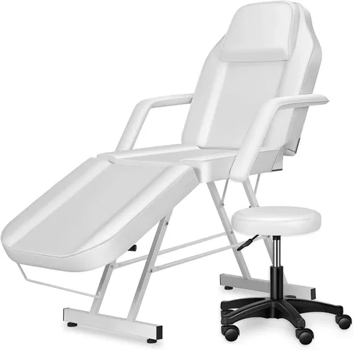 Vista 10 de FozsKeylf Mesa de masaje para tatuajes, cama de spa facial ajustable con taburete hidráulico, cama de esteticista profesional para tratamiento