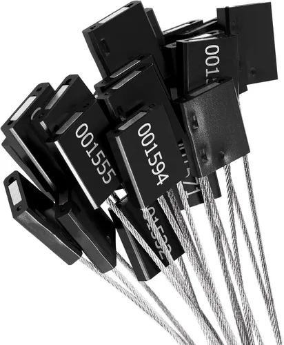 20 sellos de cable de acero, etiquetas de alta seguridad numeradas, de aluminio, para envíos, contenedores de remolque de camión (negro)