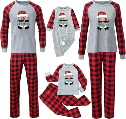 CHUOAND Pijamas de Navidad para la familia, pijamas de Navidad a juego de manga larga para la familia, ropa de dormir de Navidad de manga larga
