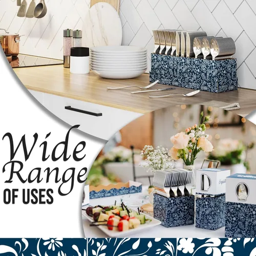 Vista 7 de Exquisite Juego de cubiertos de plástico plateado resistente, 300 unidades, para fiestas, soporte para utensilios para encimera de cocina, 100