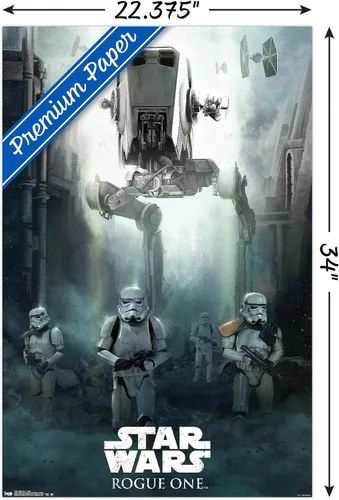 Vista 4 de Trends International Star Wars: Rogue One - Póster de pared de asedio, 14.725 x 22.375 pulgadas, versión enmarcada de madera de granero Versión
