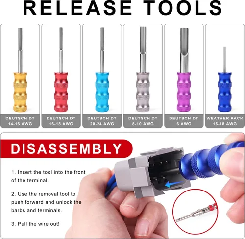 Vista 4 de Kits de crimpadora Knoweasy Deutsch para conectores Deutsch DT: Crimpadora de barril cerrado y de barril abierto, herramienta de extracción