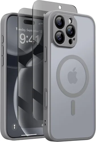 Vista 47 de GolbinBox - Funda magnética para iPhone 13 Pro Max, compatible con MagSafe, protección de cámara, protector de privacidad, funda translúcida mate, a