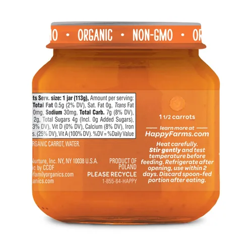 Vista 3 de Happy Baby Alimento orgánico para bebés de zanahorias etapa 1, 4 onzas