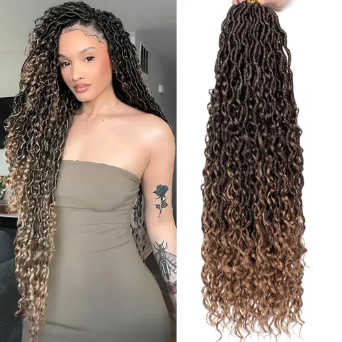 Vista 12 de COOKOO Cabello de ganchillo negro natural de diosa, 10 pulgadas, 8 paquetes de rastas sintéticas preenrolladas con extremos rizados, trenzas