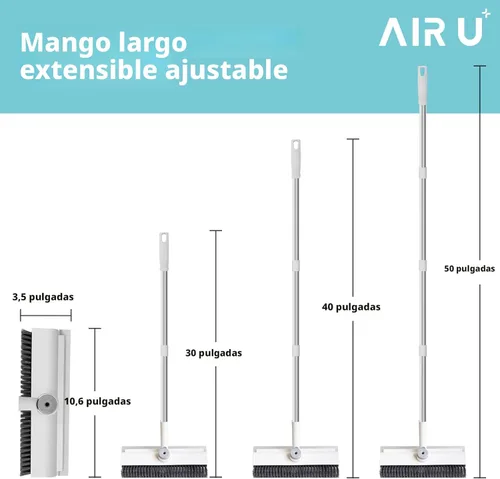 Vista 6 de Cepillo de limpieza de suelo con mango largo, raspador 3 en 1 y cepillo de cerdas rígidas de alta resistencia para limpiar ducha, baño, patio, Blanco