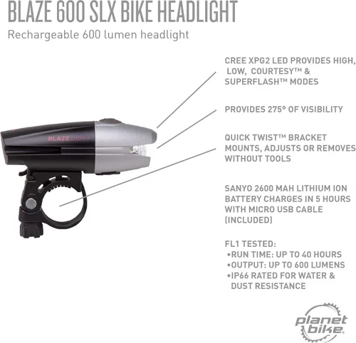 Vista 5 de Planet Bike Faro delantero para bicicleta Blaze® 600 SLX