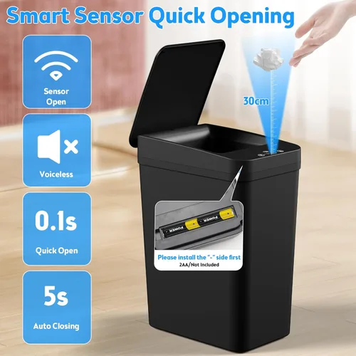 Vista 7 de Basurero de baño con tapa, paquete de 2 cubos de basura automáticos sin contacto de 4 y 2.2 galones, pequeño sensor de movimiento, cubo de basura