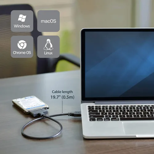 Vista 3 de StarTech - Adaptador SATA a USB, USB de 5 Gbps a 2.5 pulgadas, lector de disco duro SATA III, cable adaptador HDD SSD a USB-A para portátiles